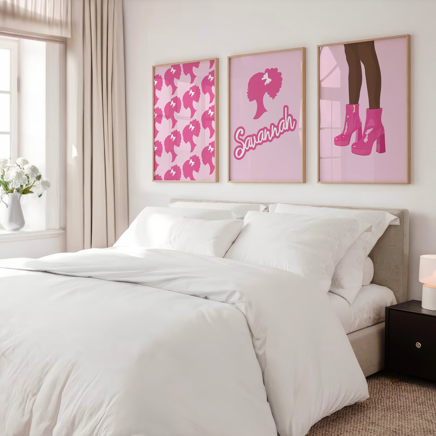 Personalised Afro Barbie Wall Art Set of 3