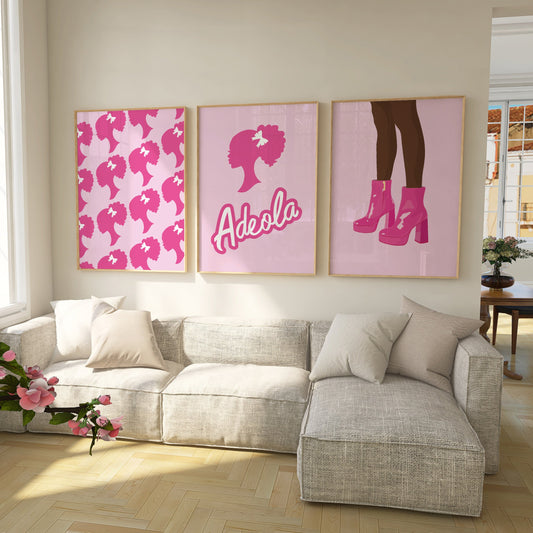 Personalised Afro Barbie Wall Art Set of 3