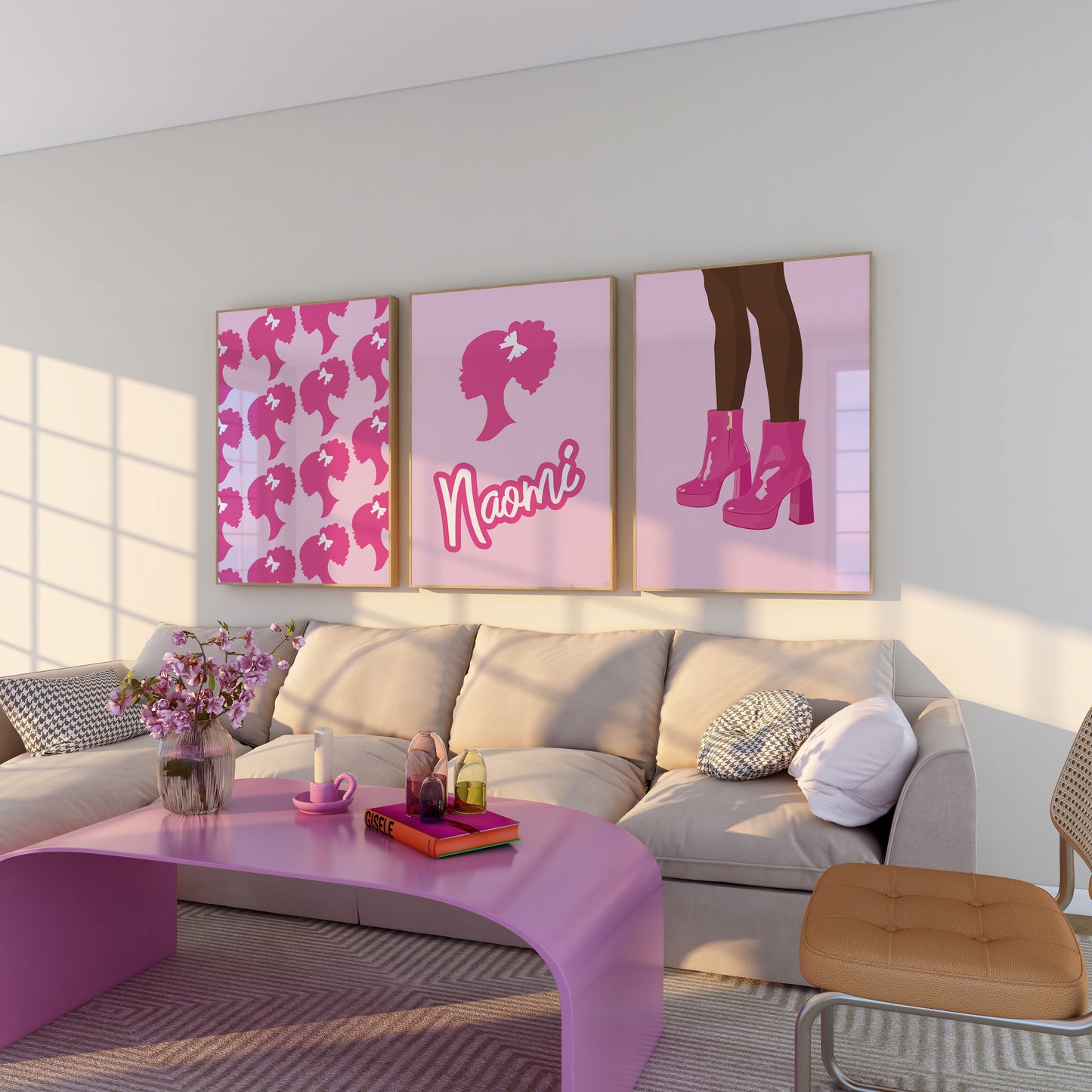 Personalised Afro Barbie Wall Art Set of 3