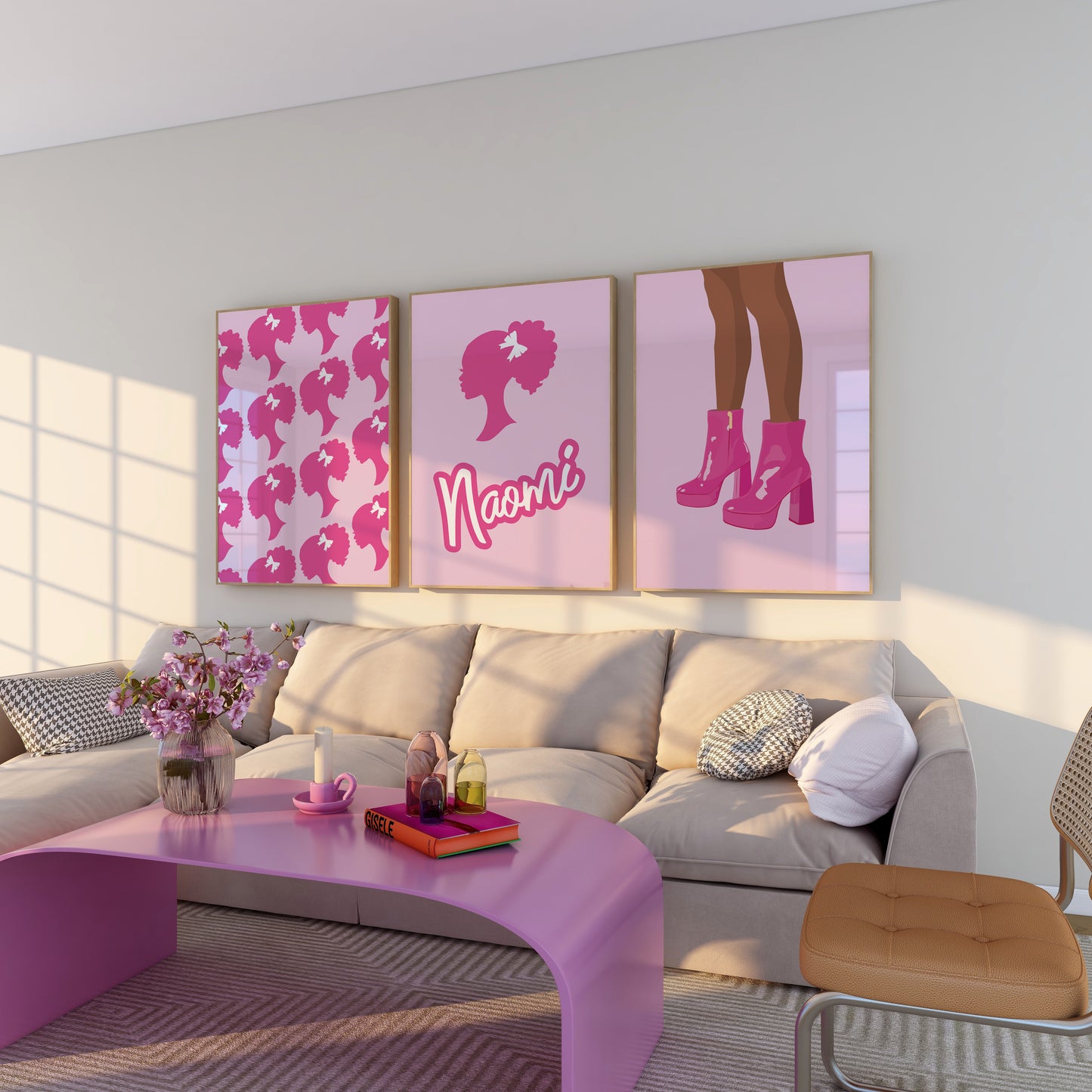 Personalised Brown Barbie Wall Art Set of 3