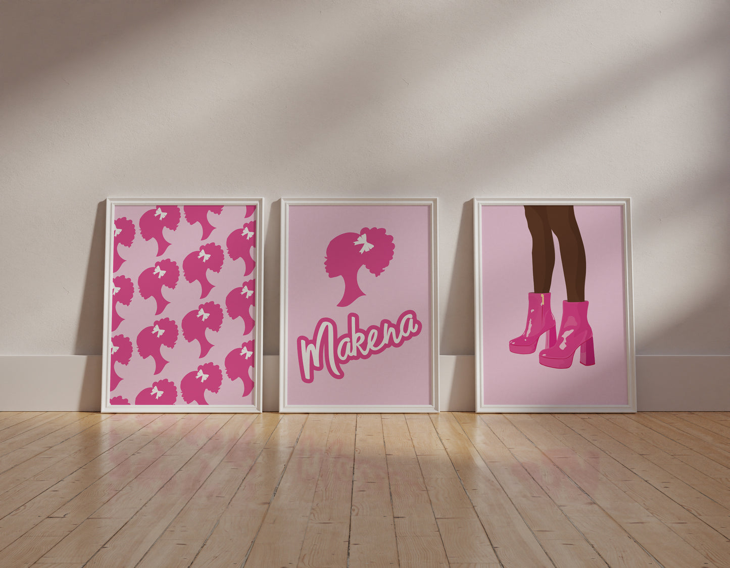 Personalised Afro Barbie Wall Art Set of 3