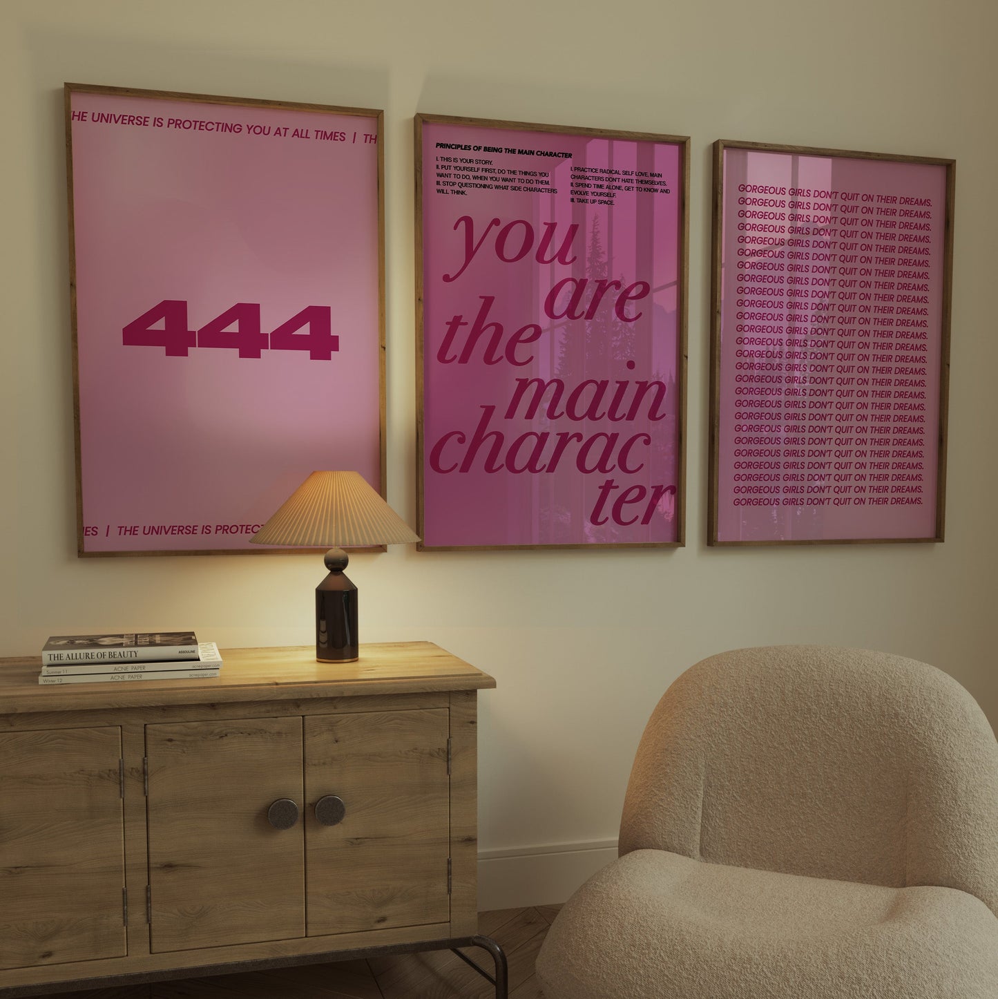 Main Character Dark Pink Wall Art Set of 3