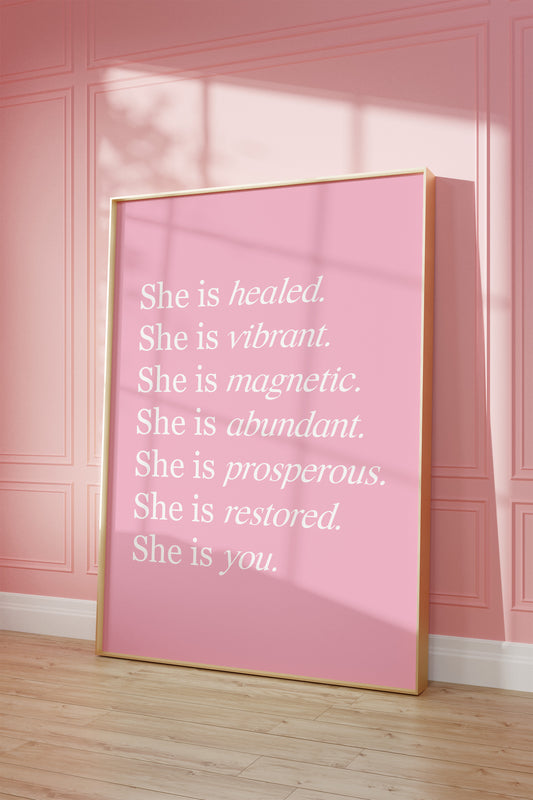 She Is Healed Pink Wall Art