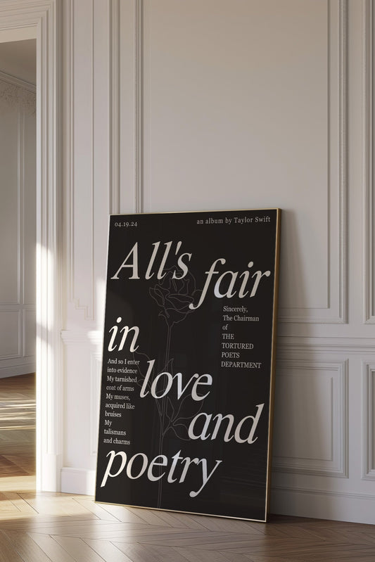 All's Fair In Love And Poetry Black Wall Art