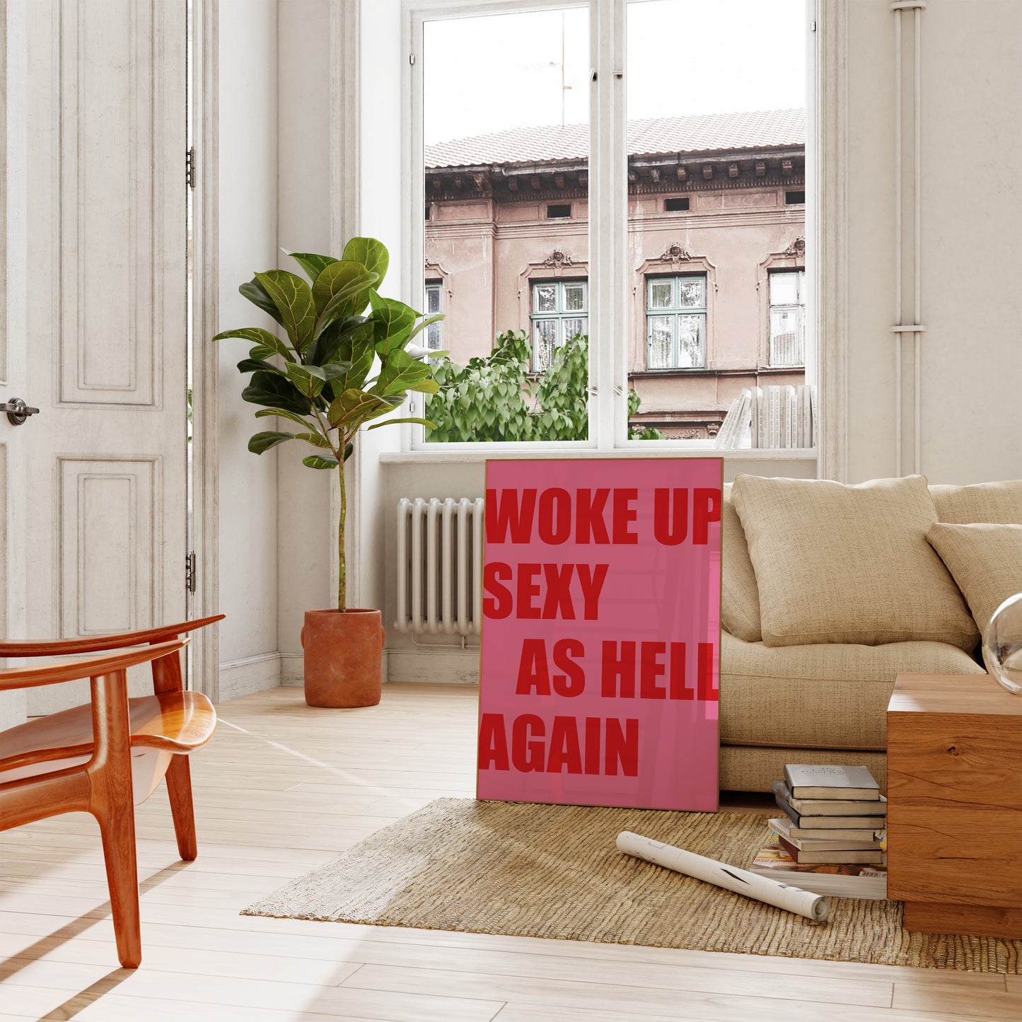 Woke Up Sexy As Hell Again Pink And Red Wall Art