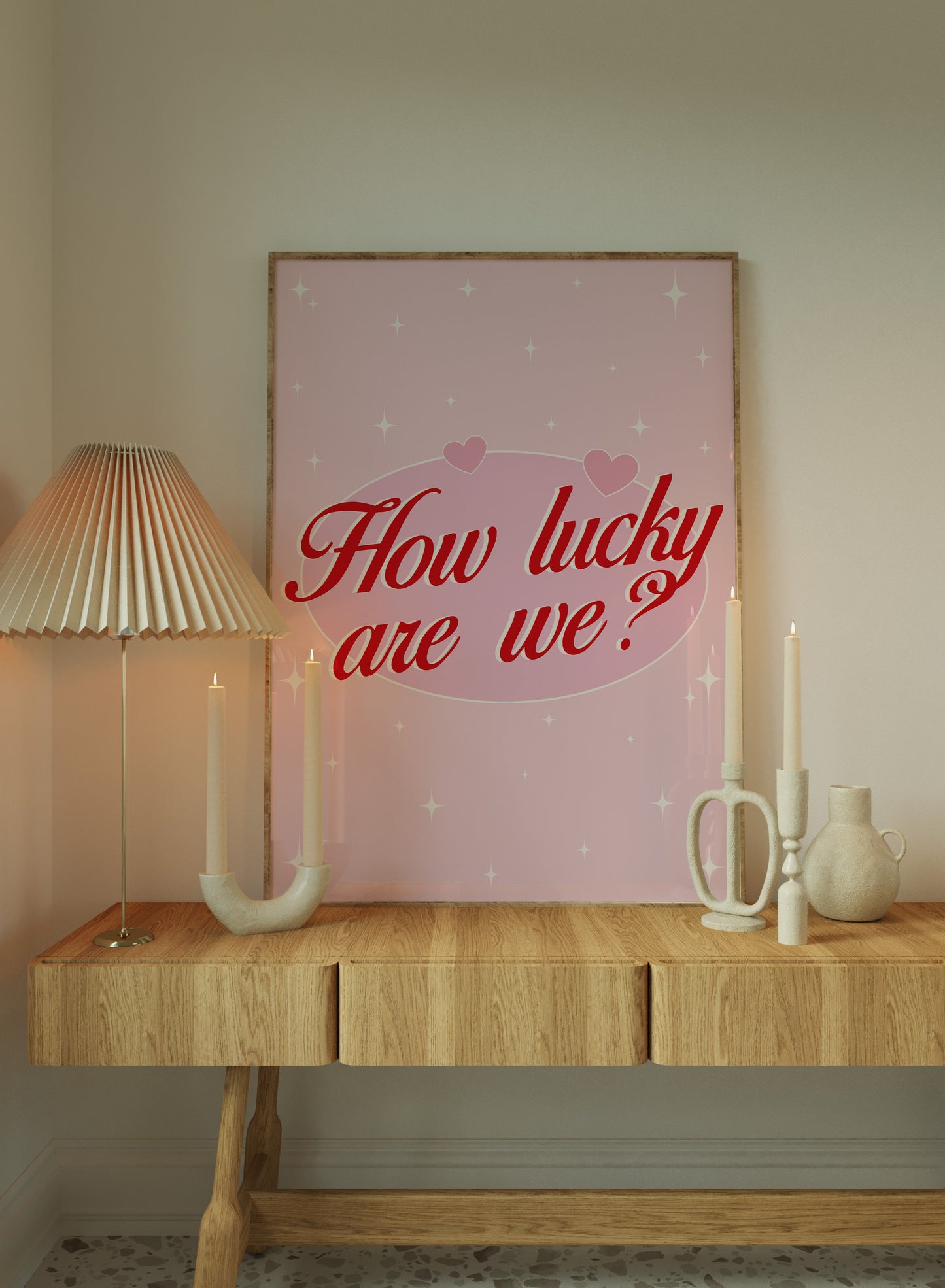 How Lucky Are We Pink And Red Wall Art