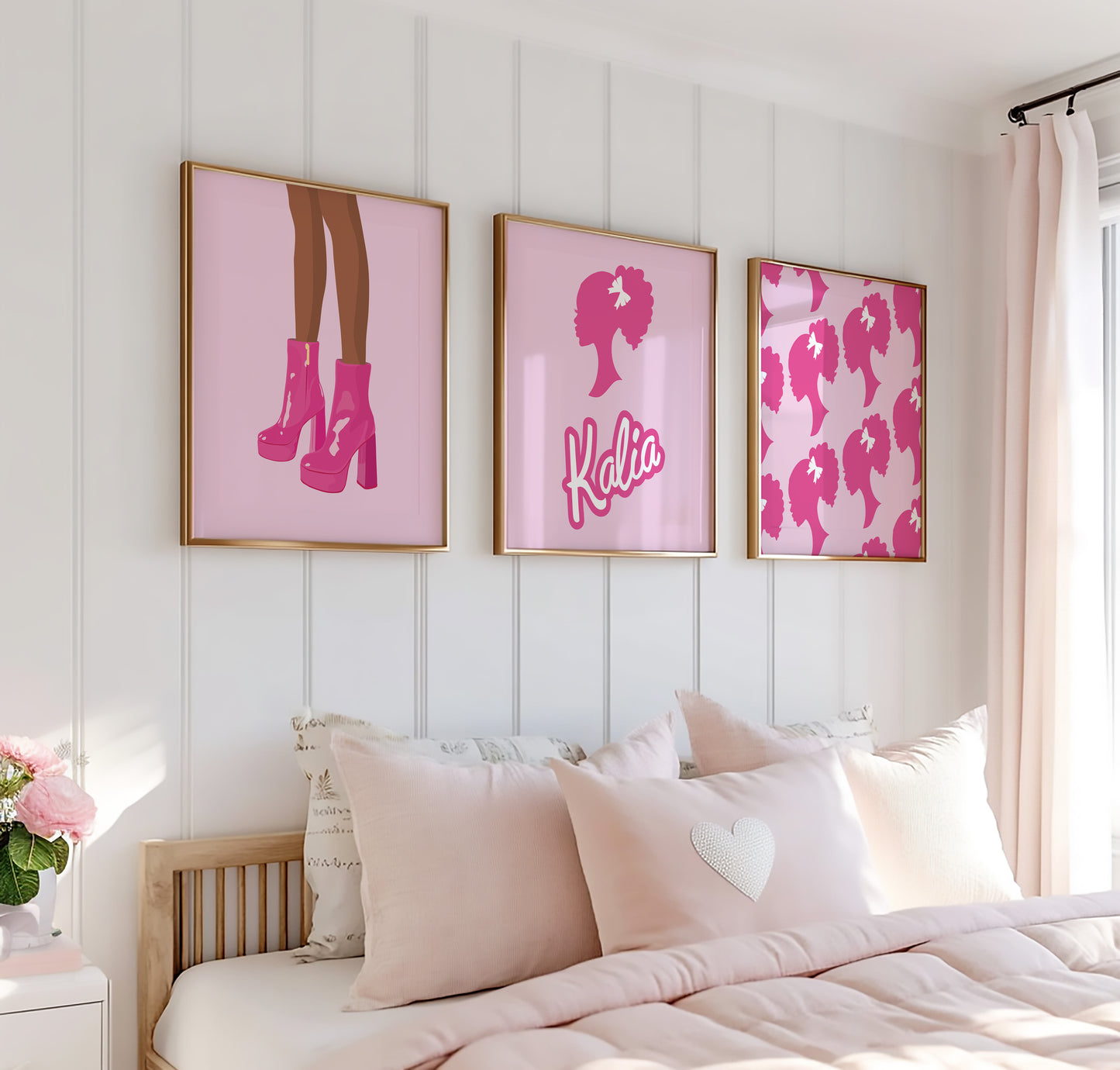 Personalised Brown Barbie Wall Art Set of 3