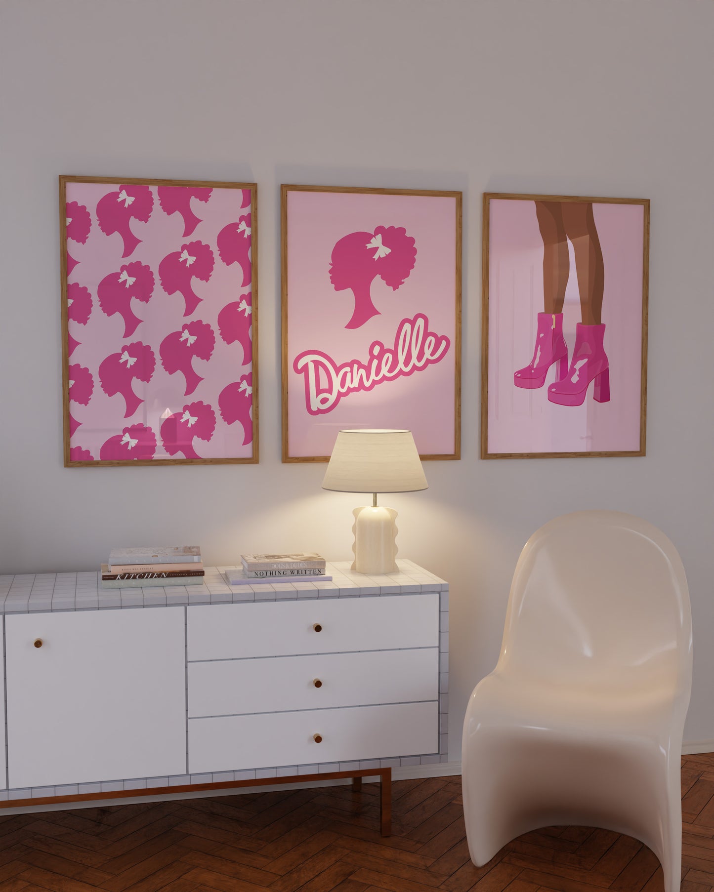 Personalised Brown Barbie Wall Art Set of 3