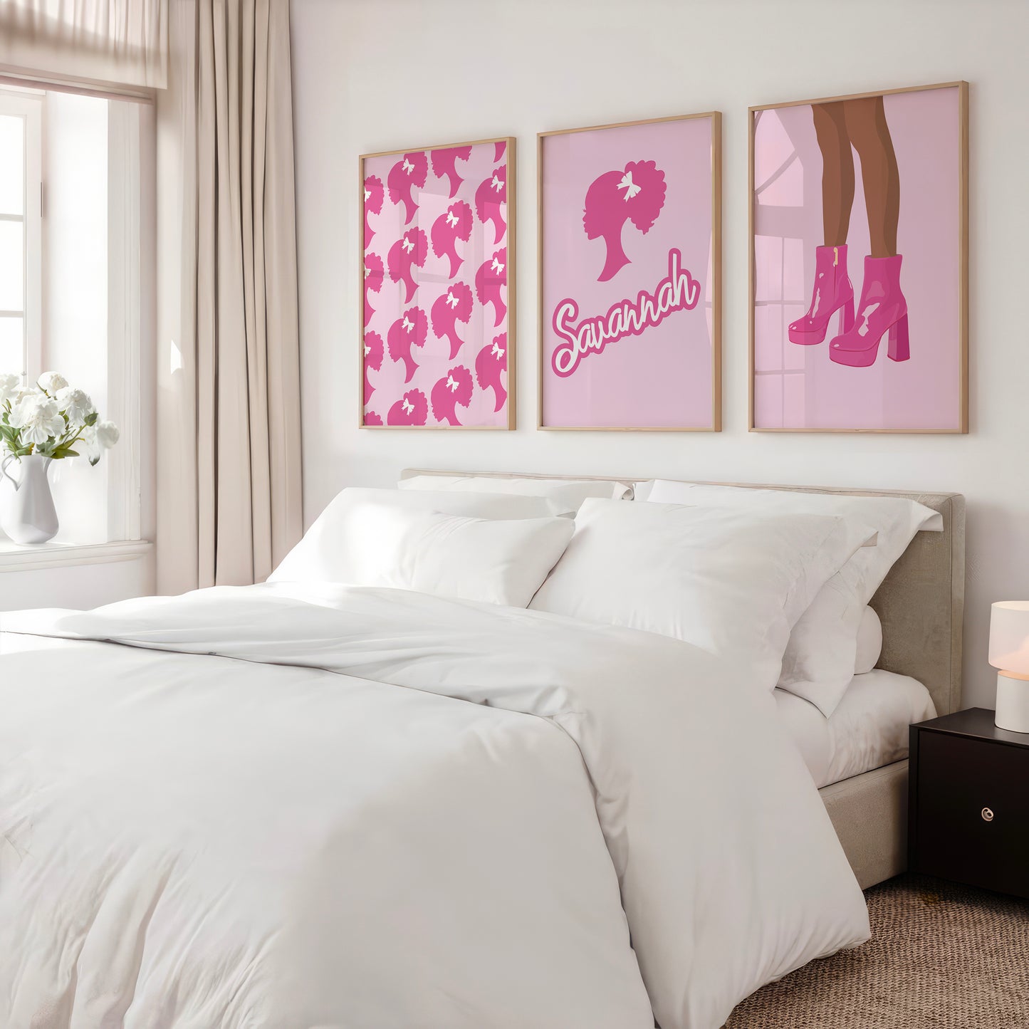 Personalised Brown Barbie Wall Art Set of 3