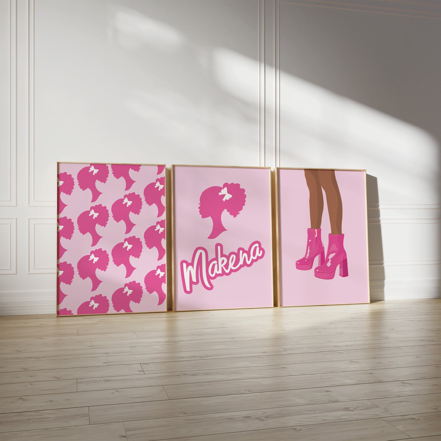 Personalised Brown Barbie Wall Art Set of 3