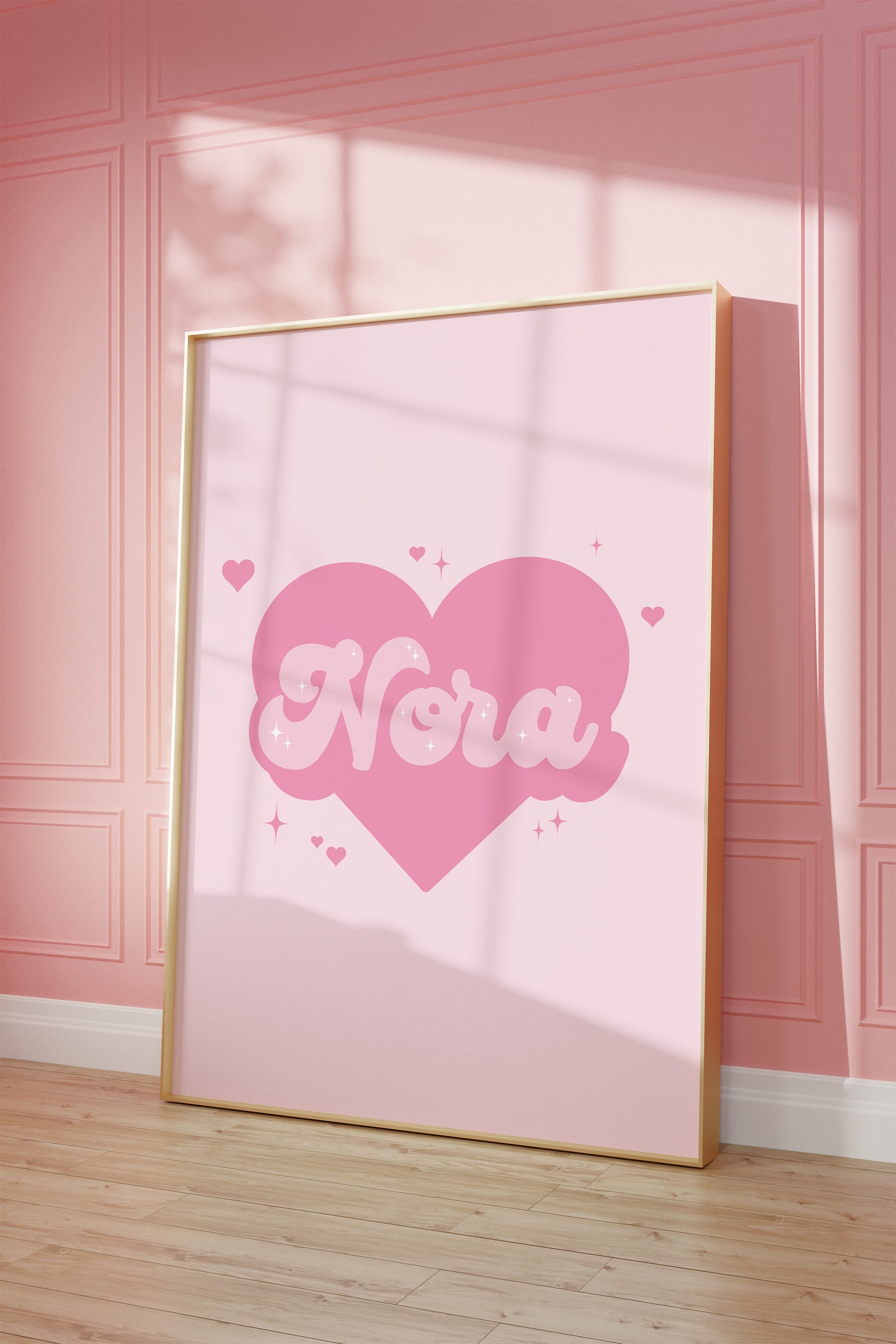 Custom pink heart name print - a perfect personalised gift for girls.