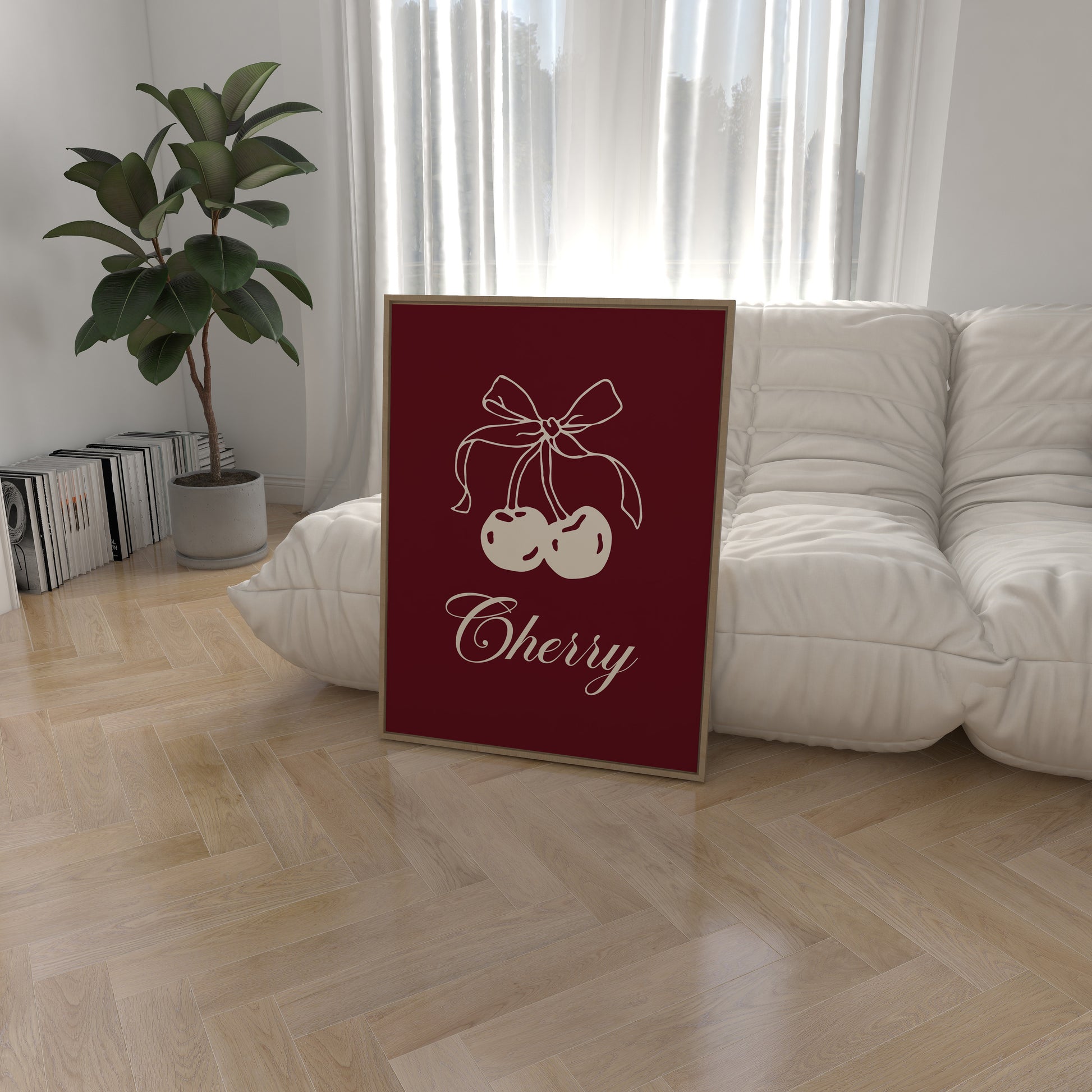 Burgundy cherry digital wall art – stylish and modern printable decor for any space.