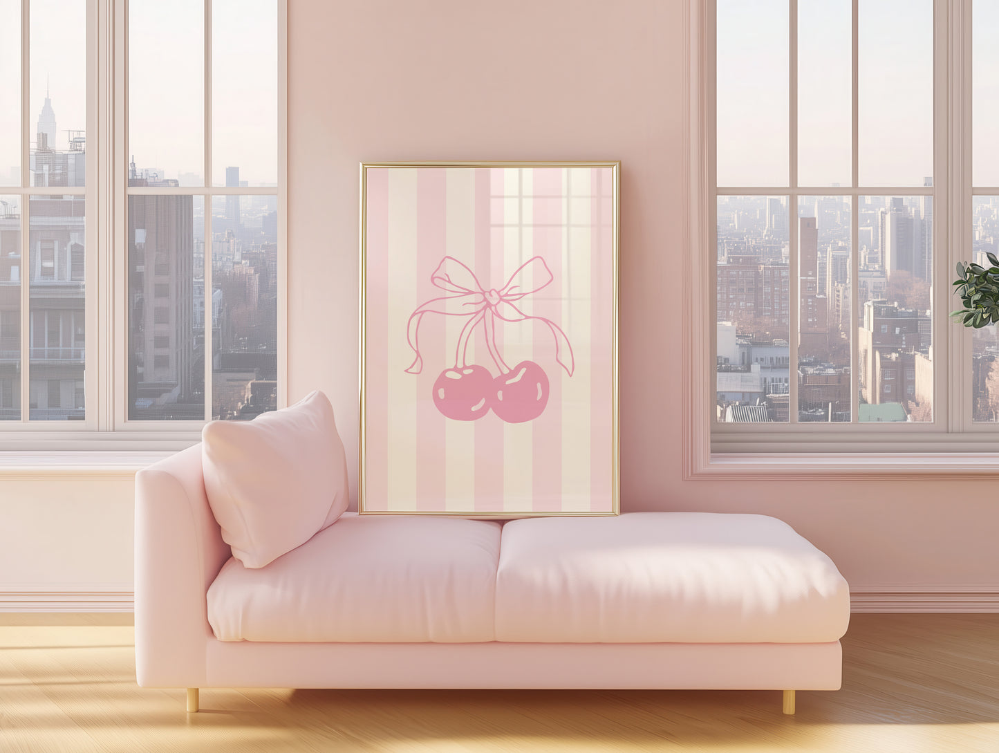 Sweet pink cherry wall art for a girly aesthetic space.