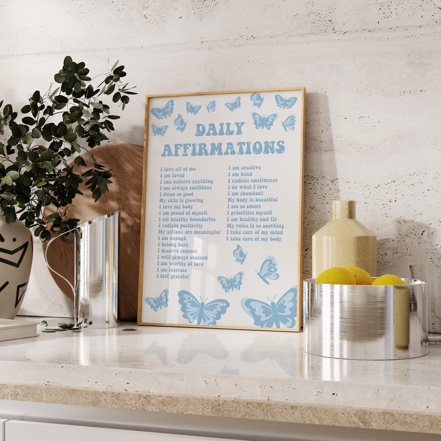 Daily Affirmations Blue Wall Art