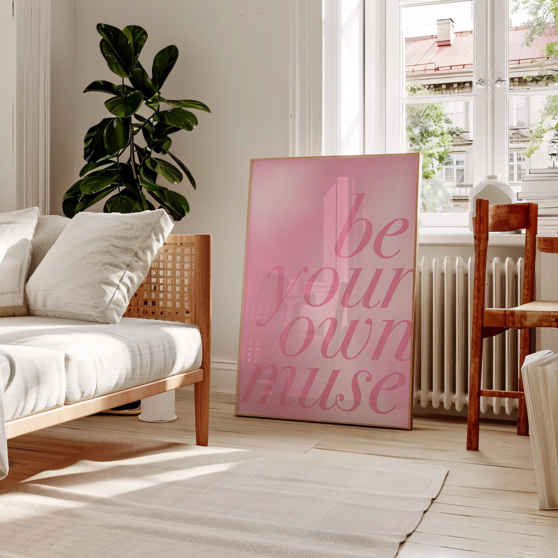 Pink poster with self-love message, great for bedroom or workspace decor.