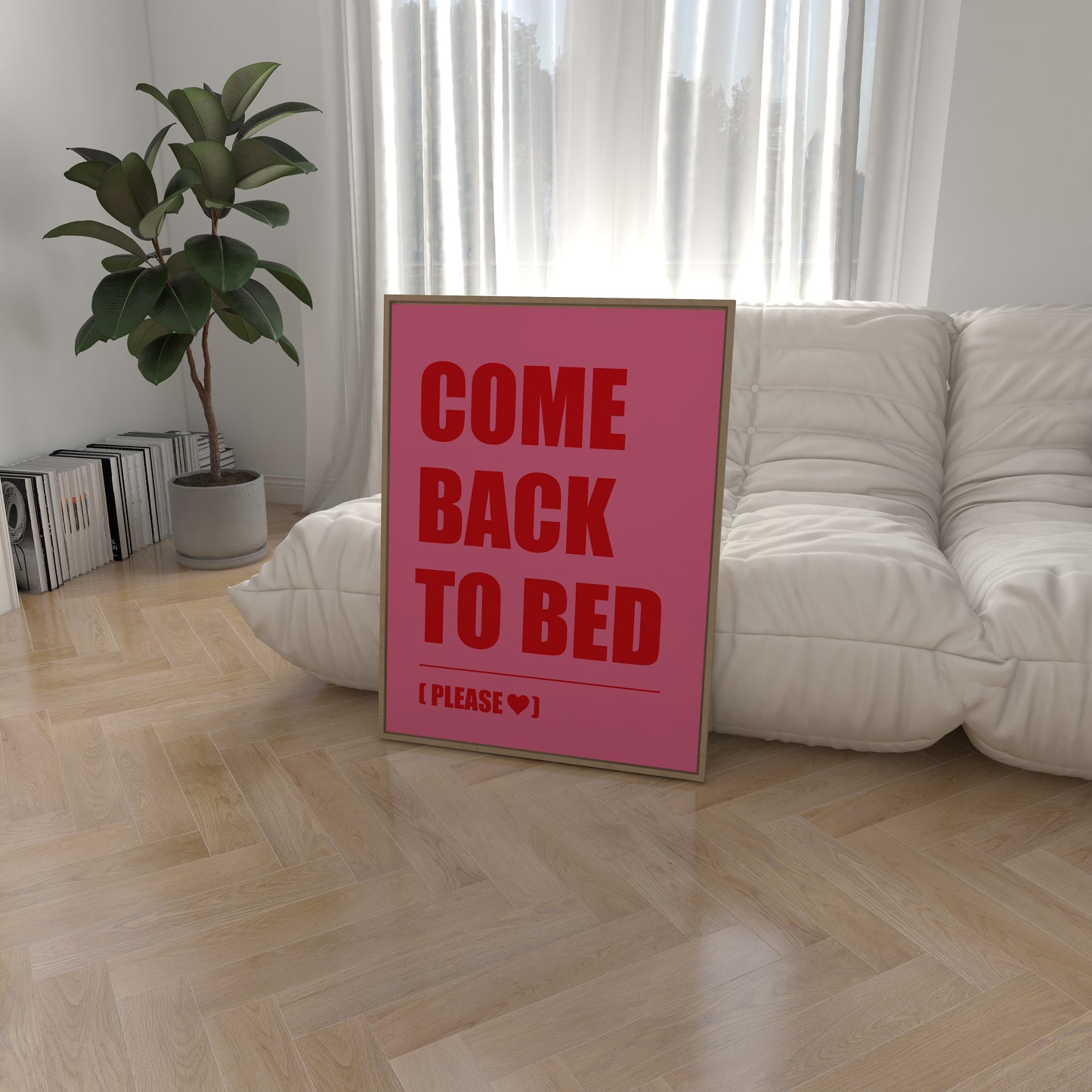 Bold red lettering on a pink background – stylish typography art for statement walls.