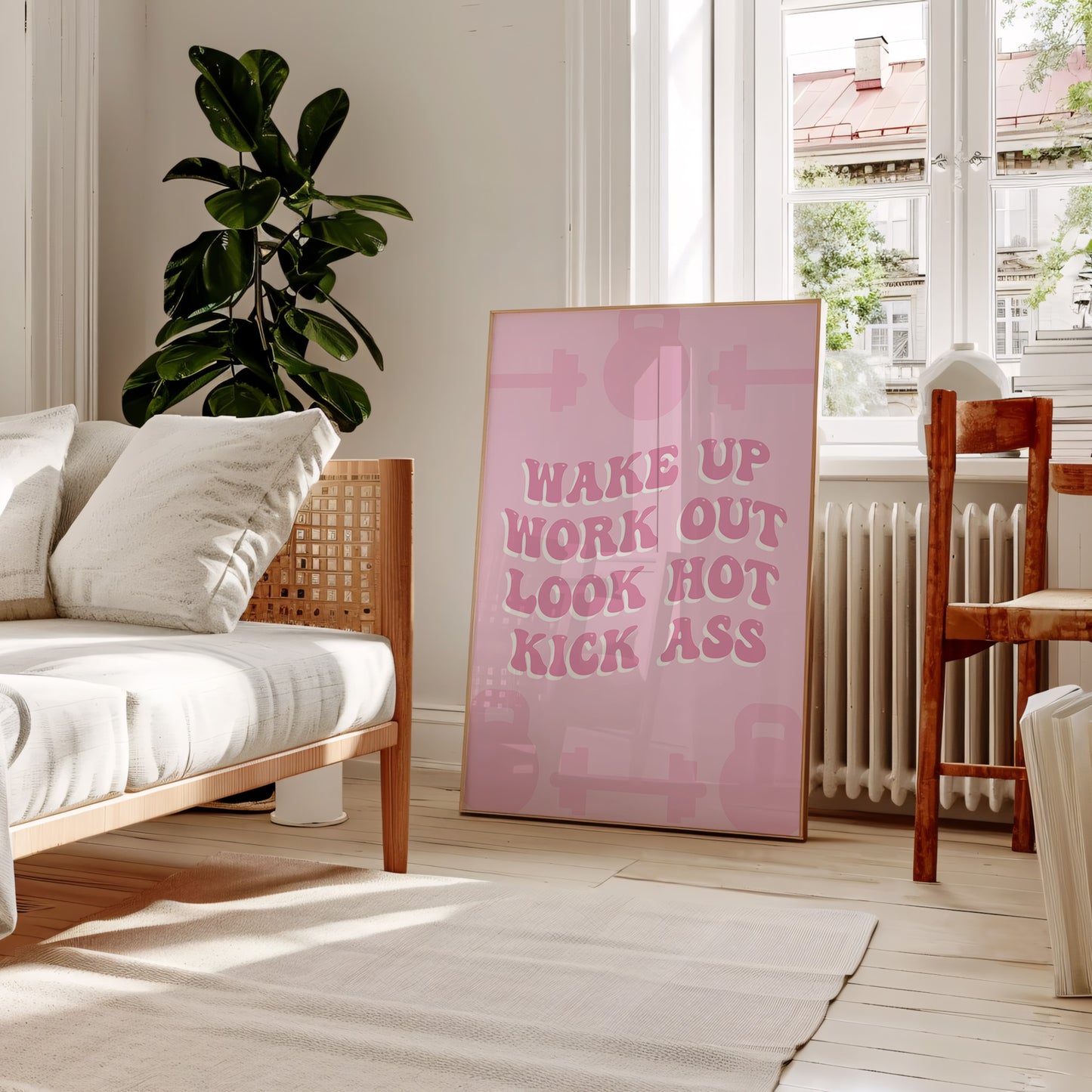 Wake Up Work Out Look Hot Kick Ass Pink Wall Art
