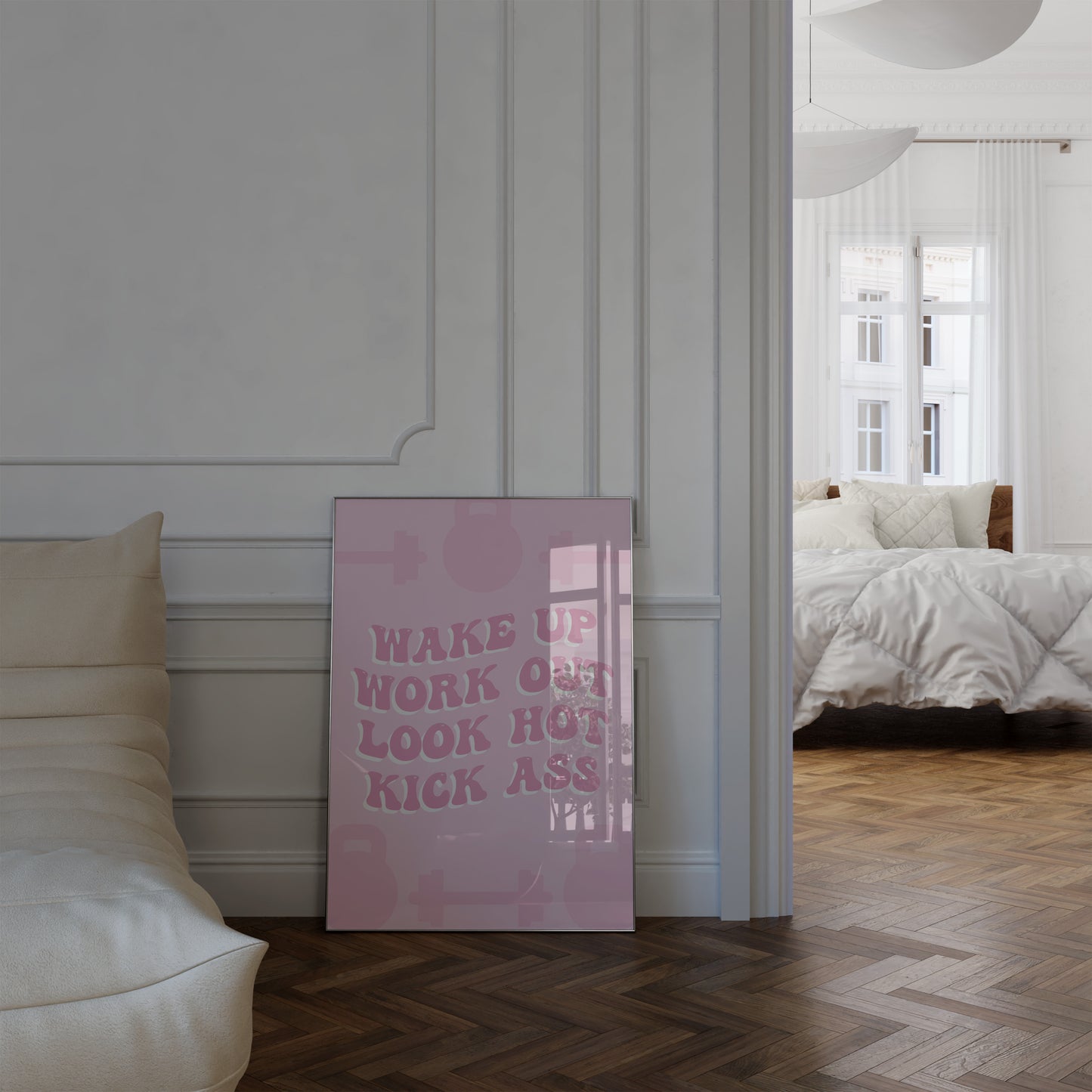 Wake Up Work Out Look Hot Kick Ass Pink Wall Art