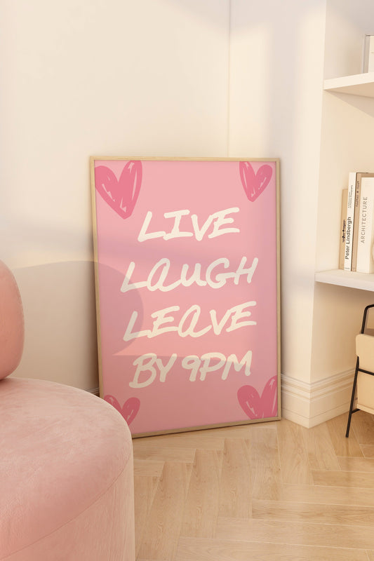 Trendy wall art printable featuring a playful quote in bold typography, placed next to a plush pink chair and neutral decor elements.