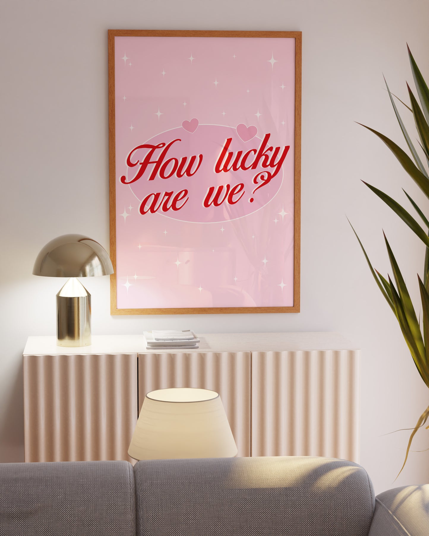 How Lucky Are We Pink And Red Wall Art