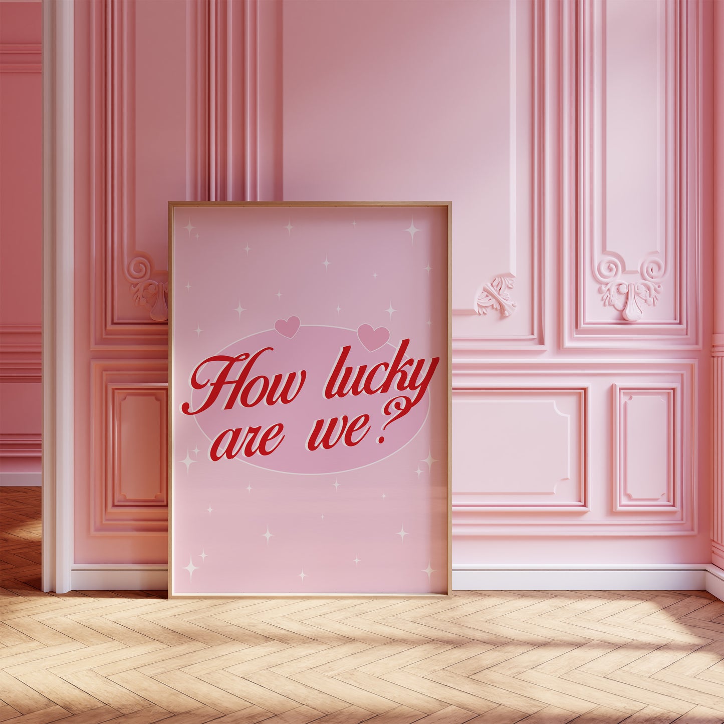 How Lucky Are We Pink And Red Wall Art