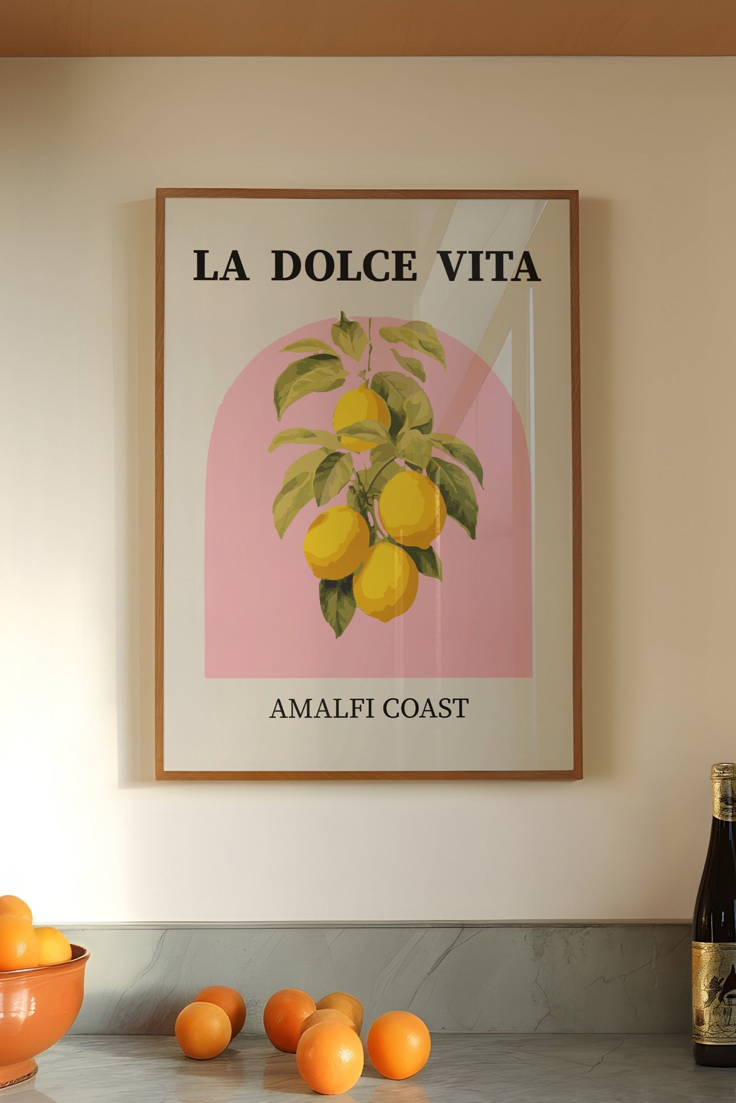 La Dolce Vita lemon print with pink background