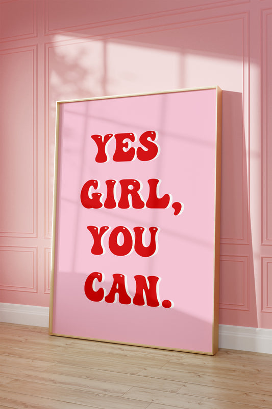 Yes Girl You Can Pink And Red Wall Art