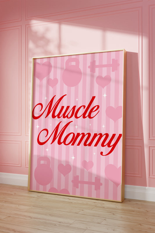 Muscle Mommy Poster with Pink Fitness-Themed Design