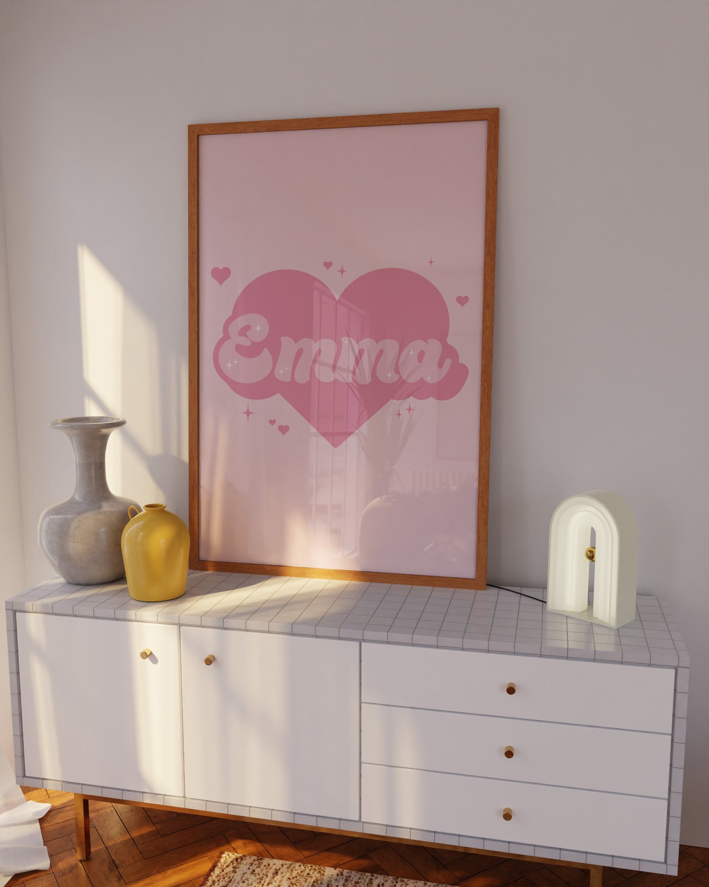 Custom pink heart name poster featuring 'Nora' – a unique and thoughtful gift idea.