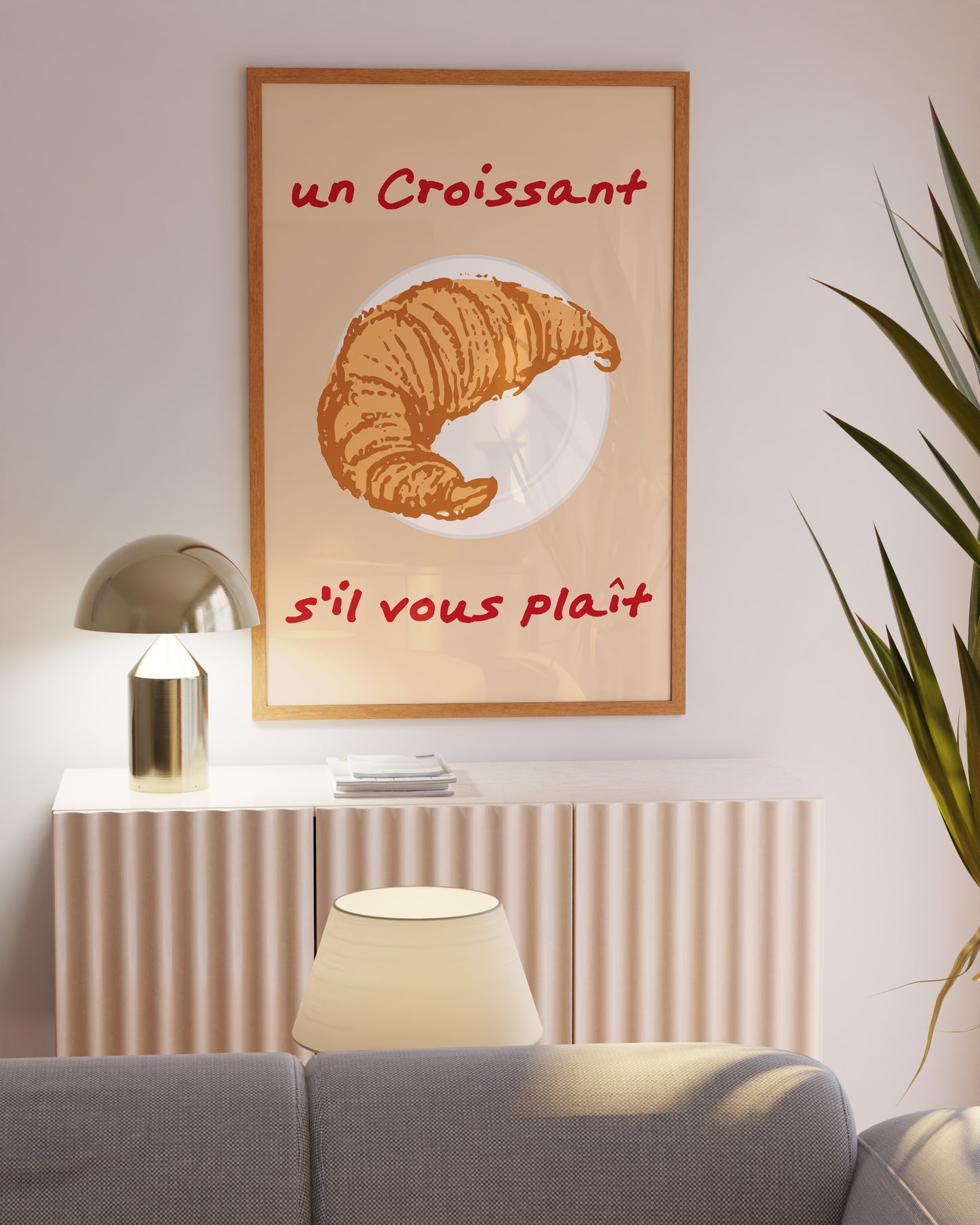 Elegant croissant wall art perfect for coffee nook or bakery setting.