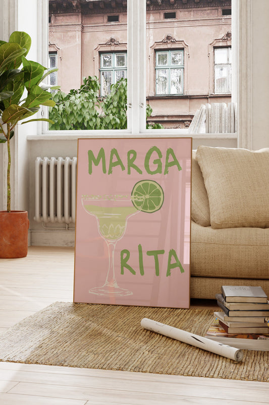 Modern pink and green margarita wall print.