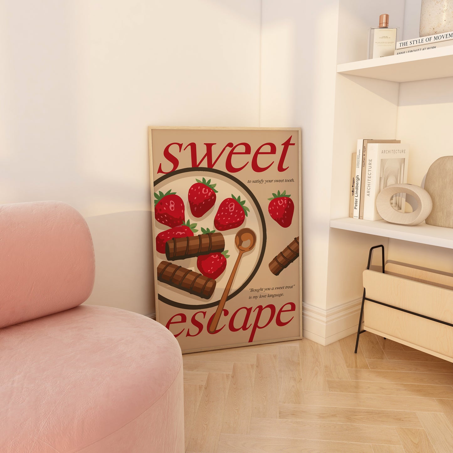 Whimsical wall art print with dessert illustration and bold typography.