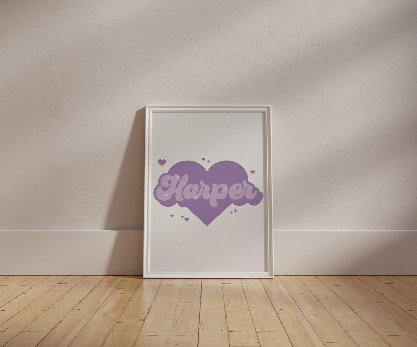 Purple-themed wall art with a custom name, perfect for gifts, nursery, or kids' room decor.