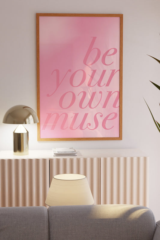 Be Your Own Muse pink wall art print with gold frame - perfect for modern, feminine decor.