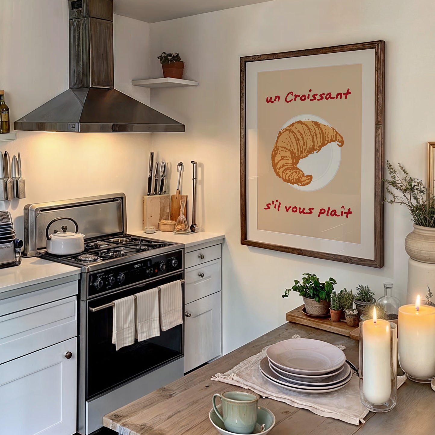 Minimalist French bakery poster featuring a croissant print.