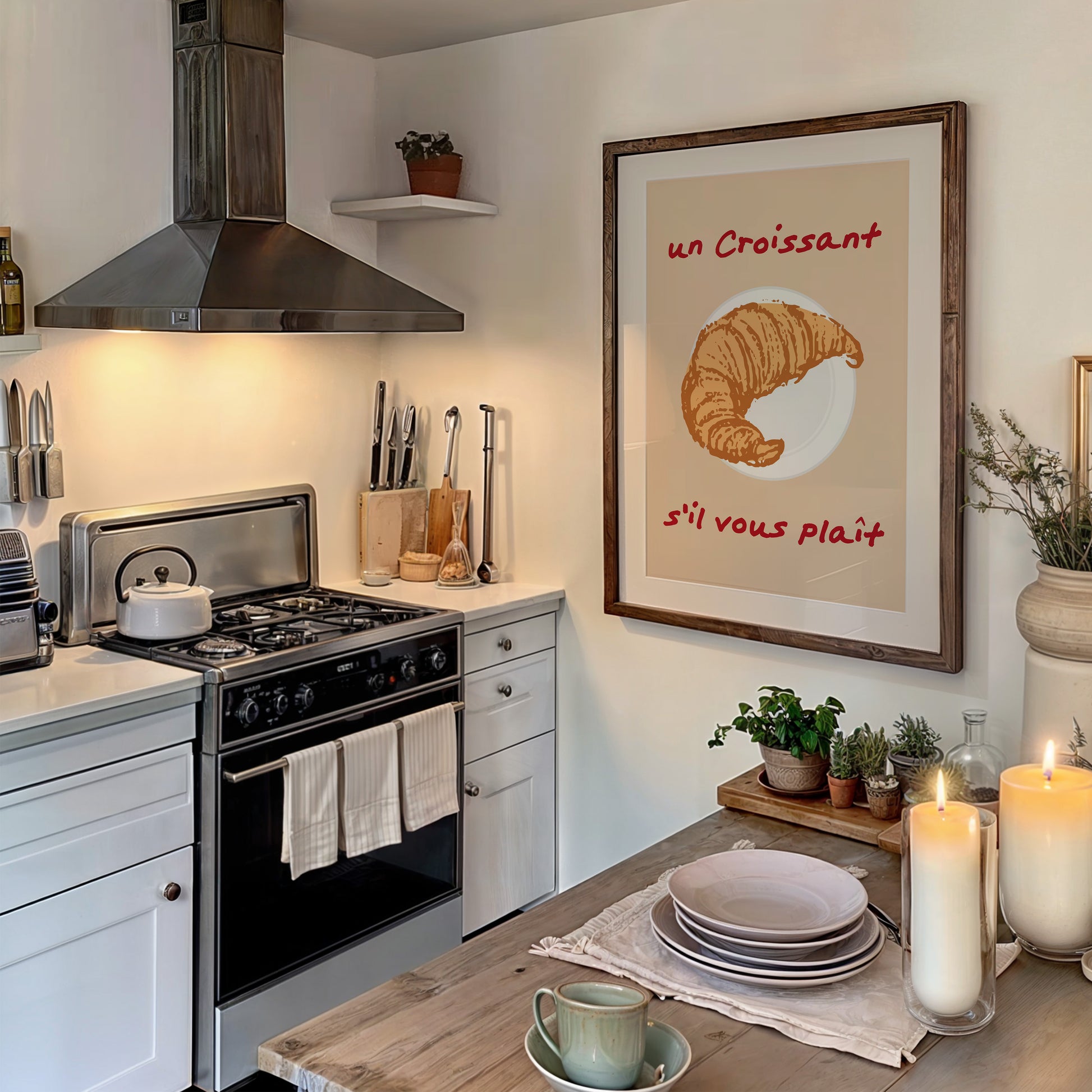 Minimalist French bakery poster featuring a croissant print.