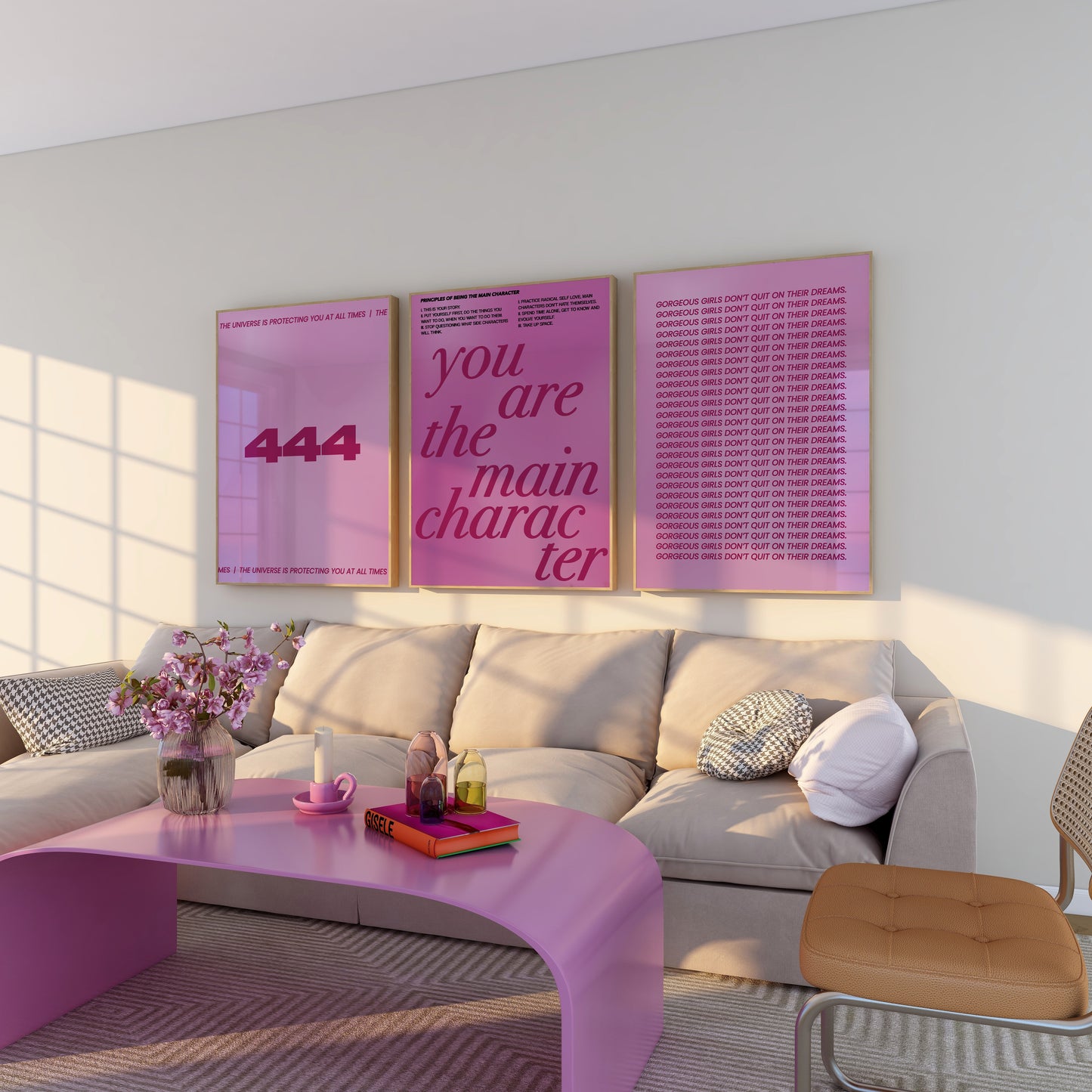Main Character Dark Pink Wall Art Set of 3
