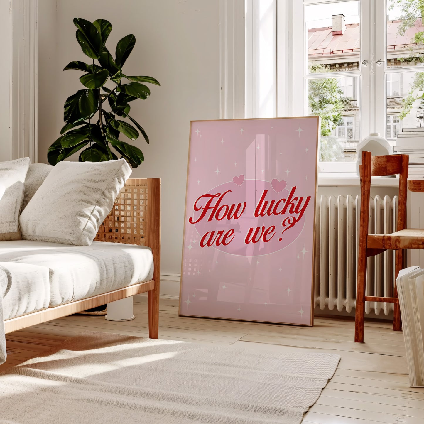 How Lucky Are We Pink And Red Wall Art