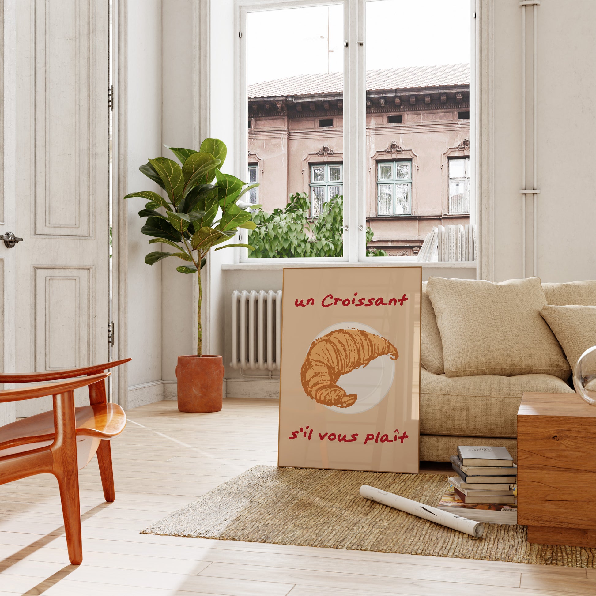 Parisian bakery-inspired croissant digital print for kitchen decor