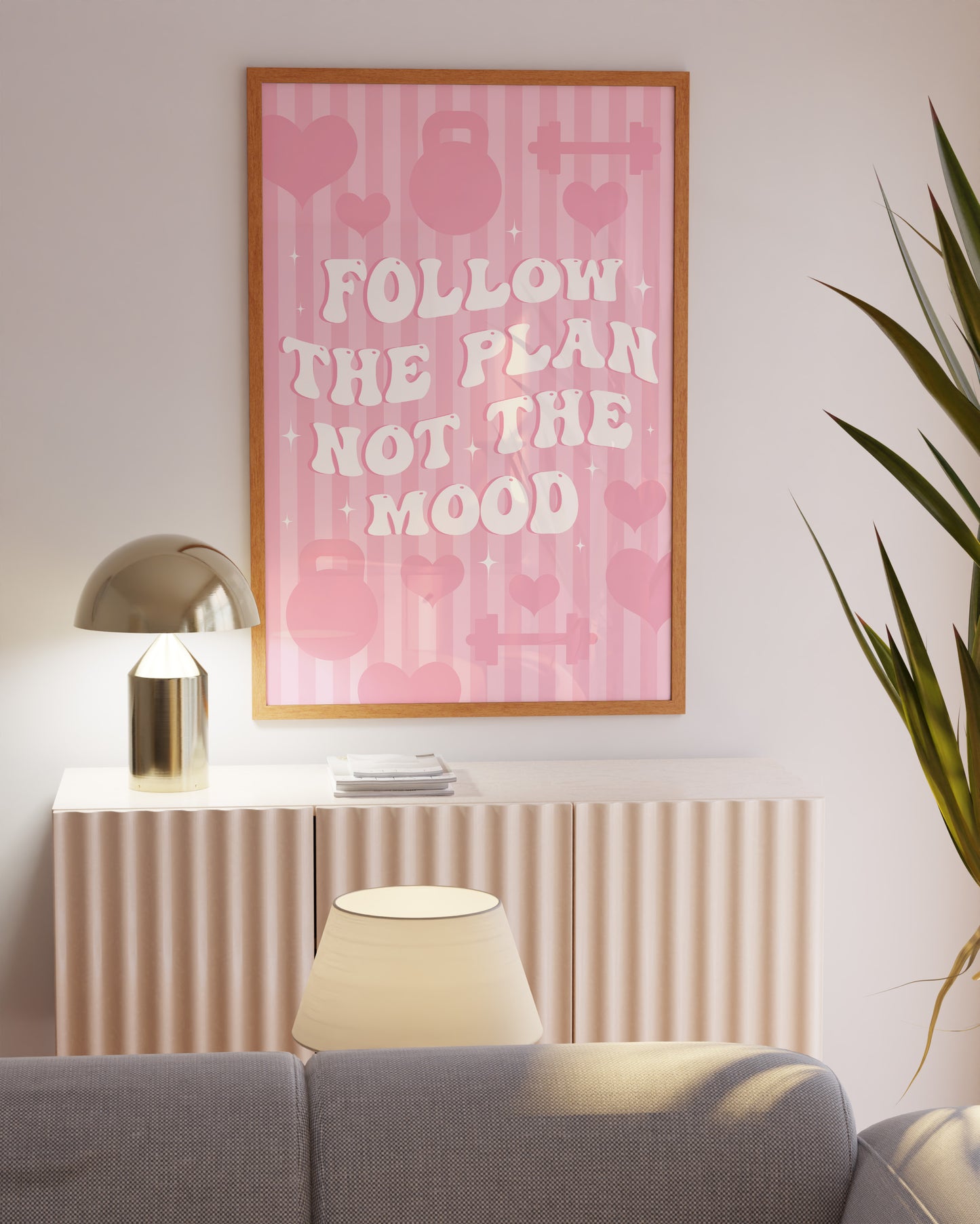 Pink aesthetic motivational quote art to inspire a consistent workout routine.
