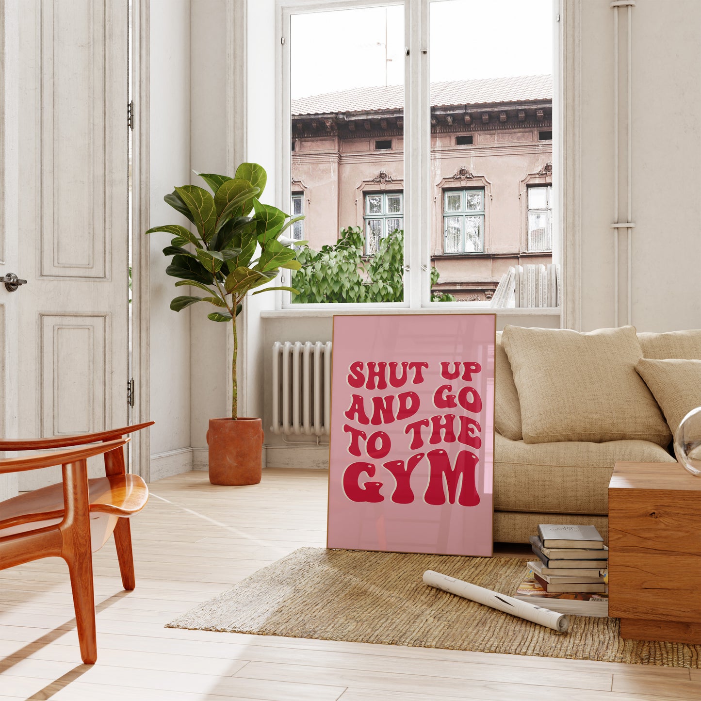 Digital printable workout motivation poster for home gym decor.