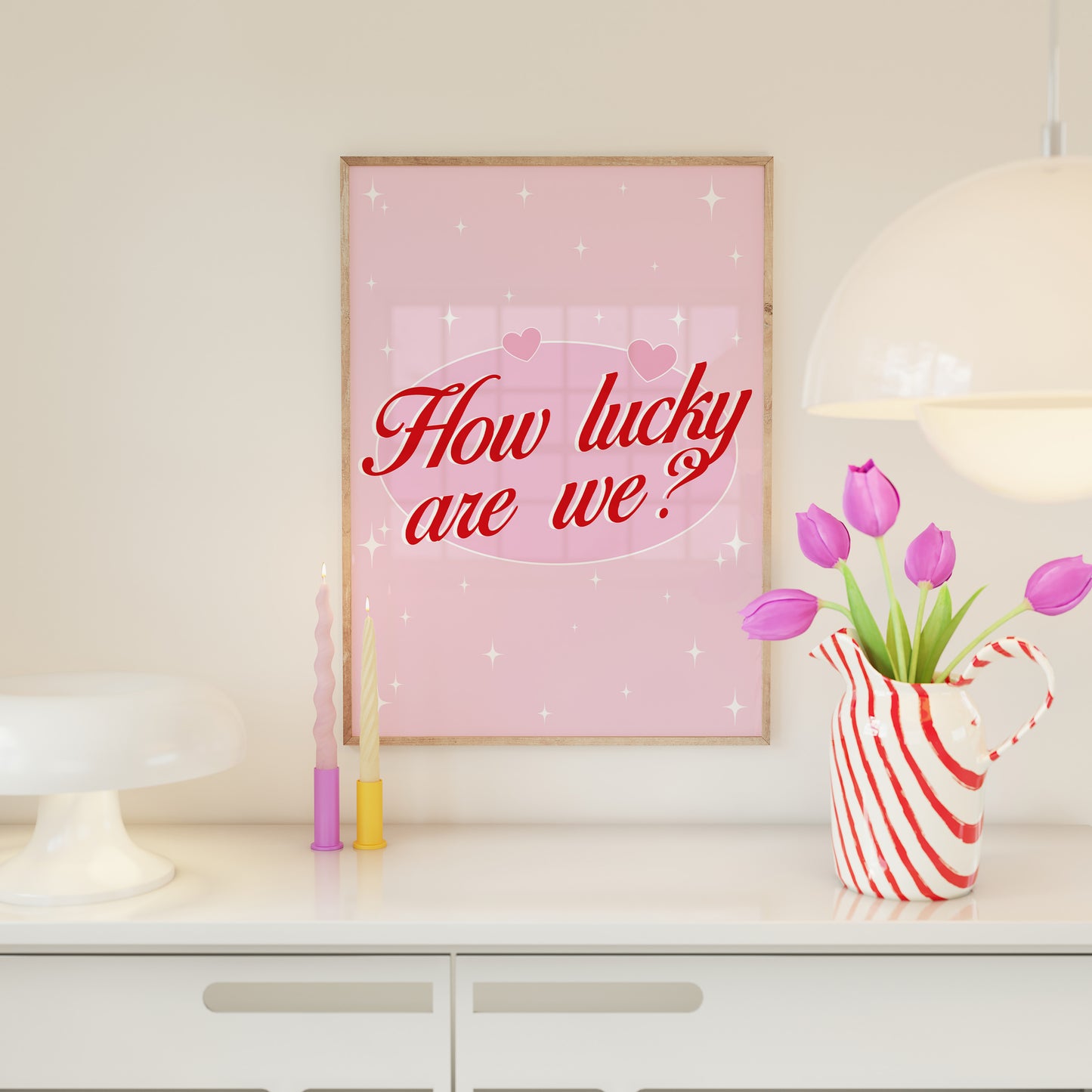 How Lucky Are We Pink And Red Wall Art