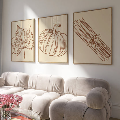 Cozy Fall Beige Wall Art Set of 3