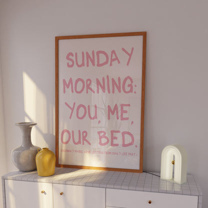 Sunday Morning: You, Me, Our Bed Pink Wall Art