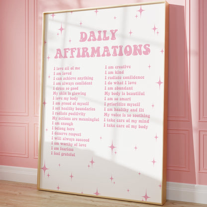 Daily Affirmations Pink Wall Art