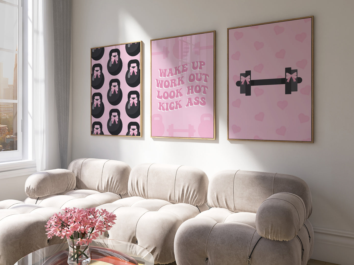 Gym Girl Pink Wall Art Set of 3