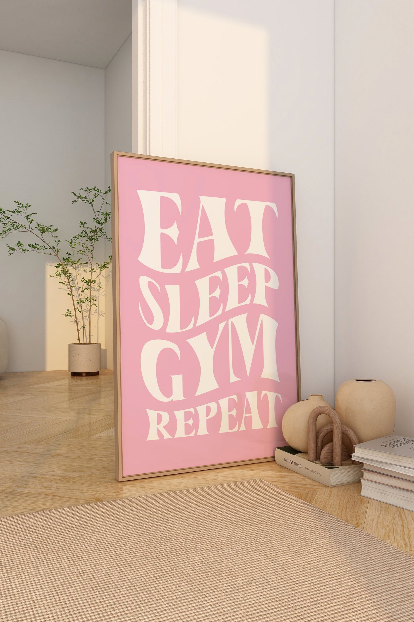 Eat Sleep Gym Repeat Pink Wall Art