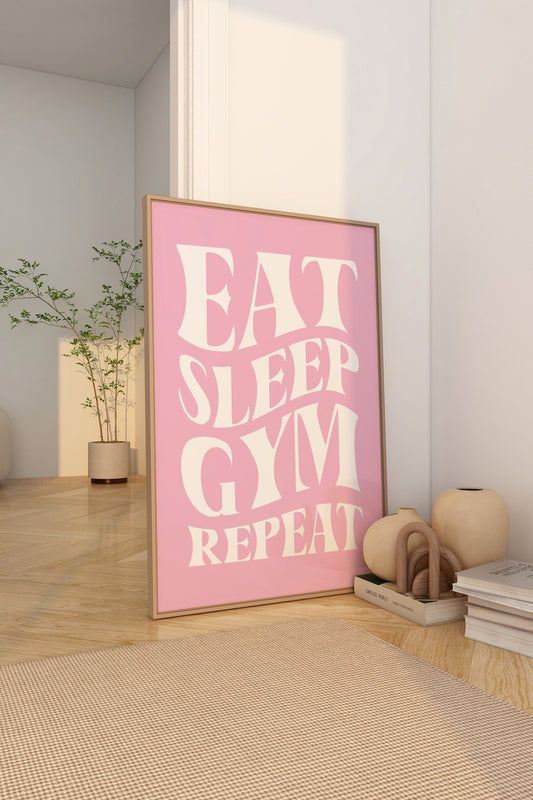 Eat Sleep Gym Repeat Pink Wall Art