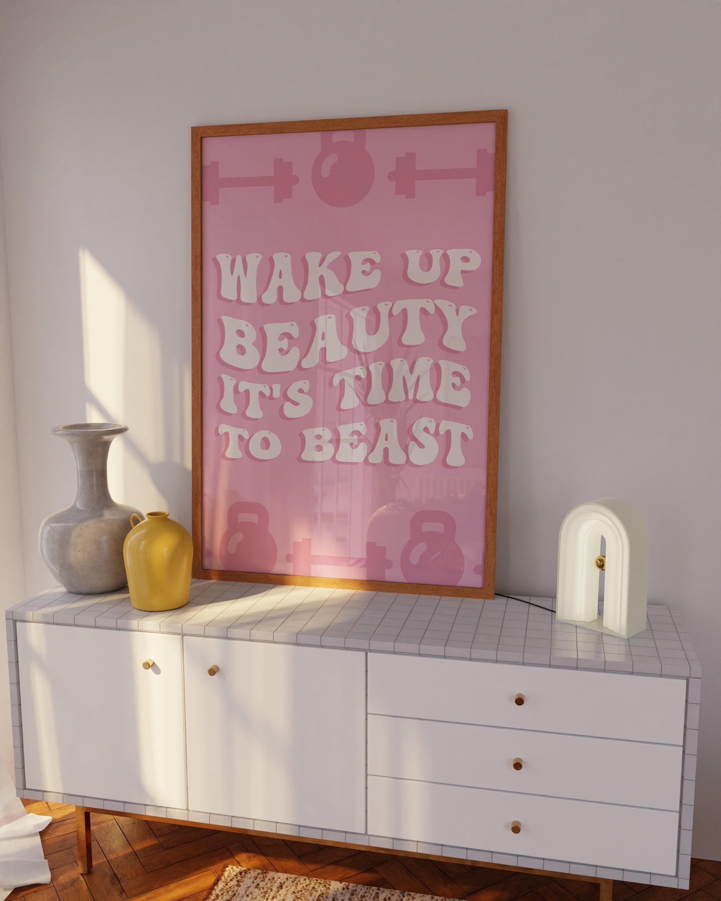 Wake Up Beauty It's Time To Beast Pink Wall Art