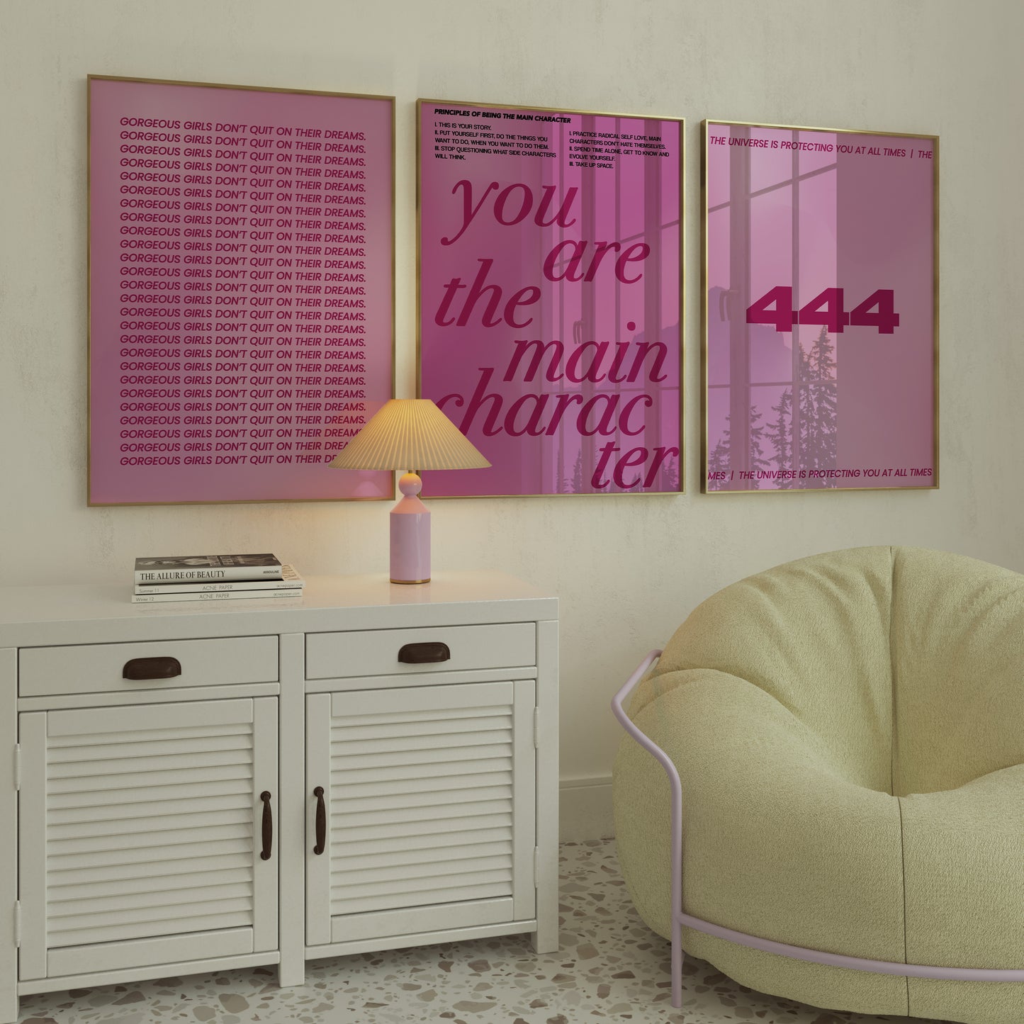 Main Character Dark Pink Wall Art Set of 3